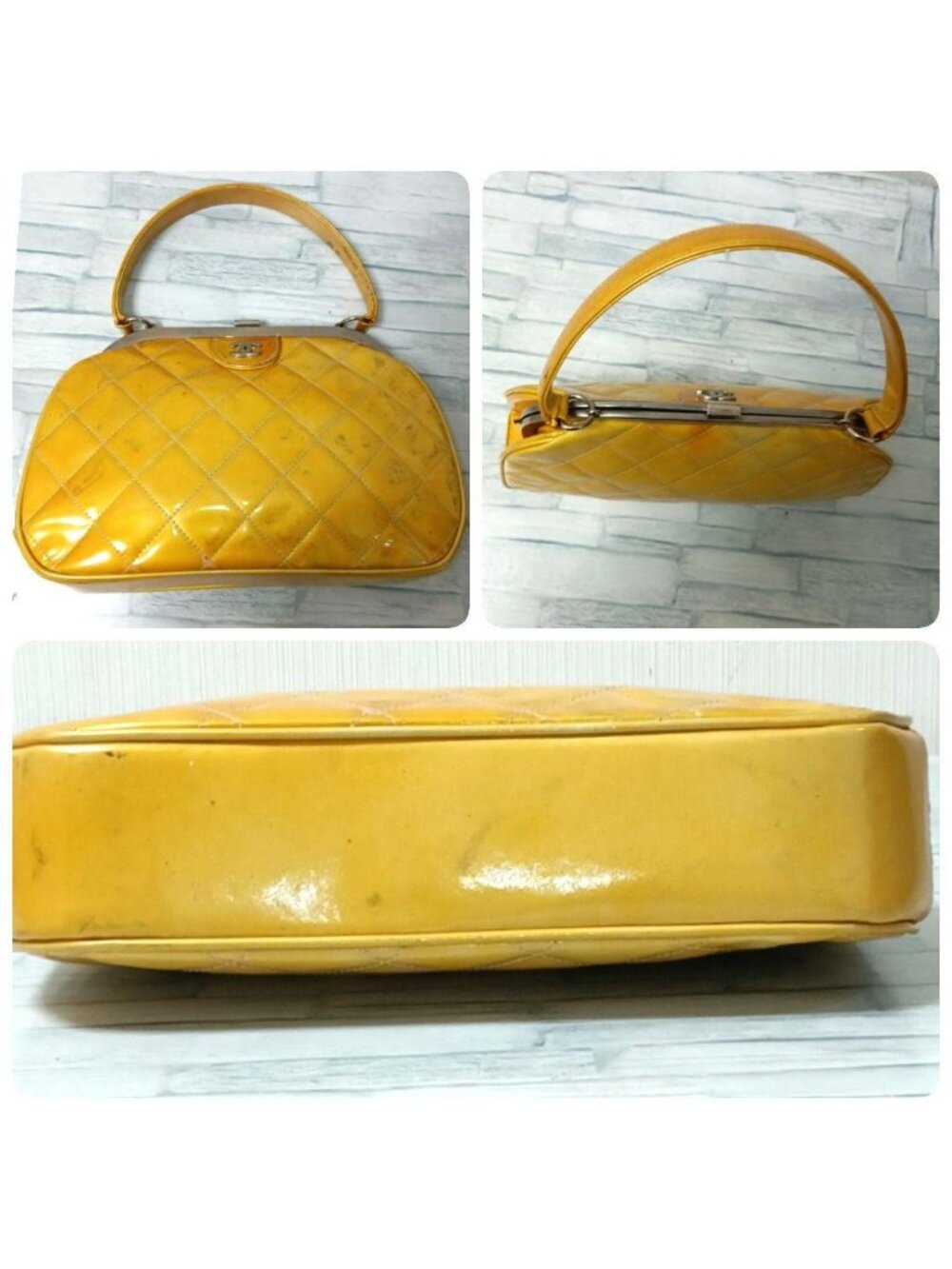 ★SOLD★ Chanel Quilted Handbag Enamel Yellow Kiss Lock Silver - Picture 4 of 10